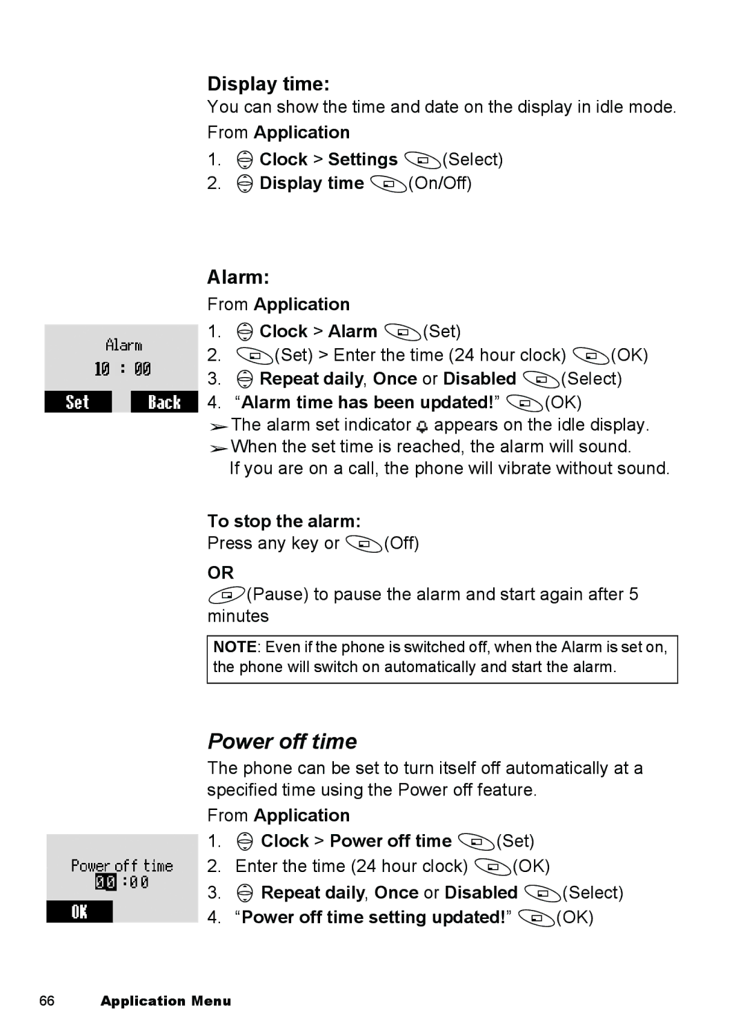 Panasonic A101, A100 manual Power off time, Display time, Alarm 