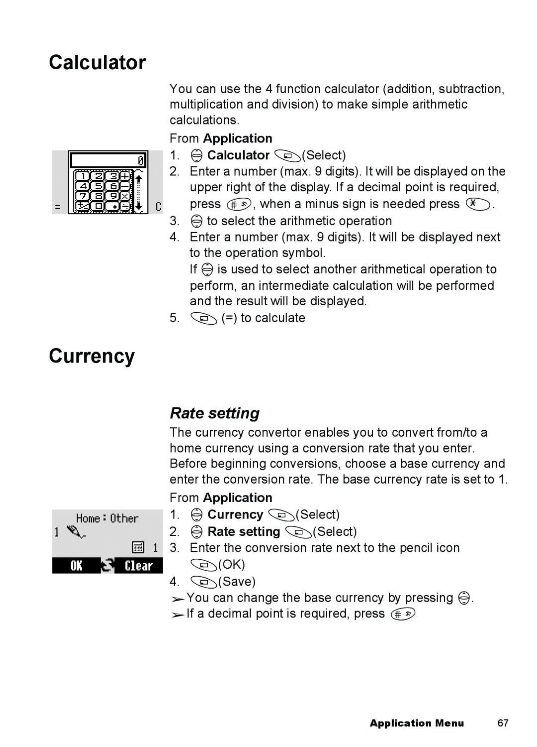 Panasonic A100, A101 manual Currency, Rate setting, From Application 4Calculator ASelect 