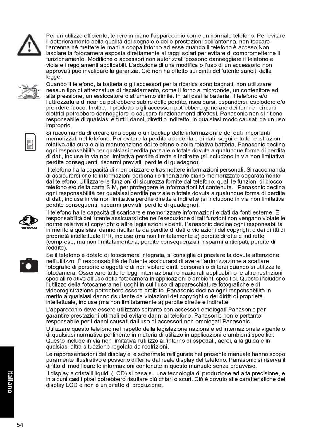 Panasonic A102 manual Italiano 