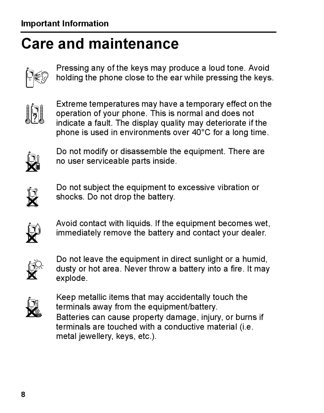 Panasonic A210 manual Care and maintenance 