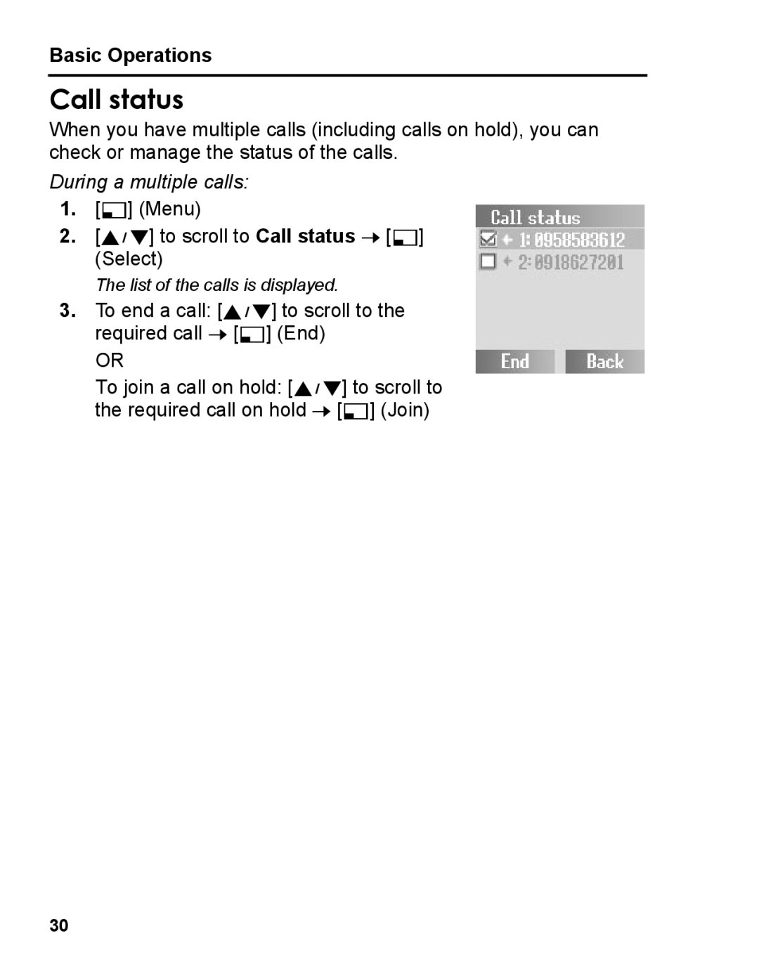 Panasonic A210 manual Call status, During a multiple calls 