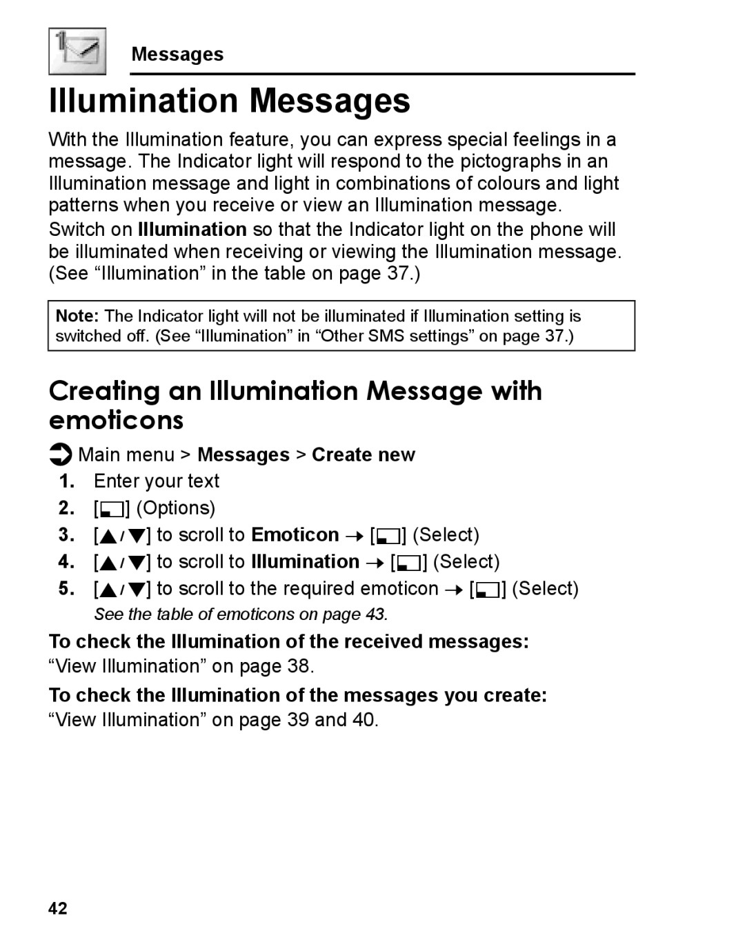 Panasonic A210 manual Illumination Messages, Creating an Illumination Message with emoticons 