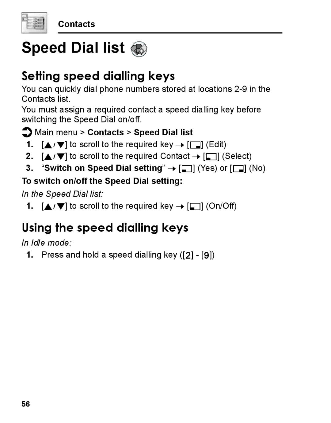 Panasonic A210 manual Speed Dial list, Setting speed dialling keys, Using the speed dialling keys 