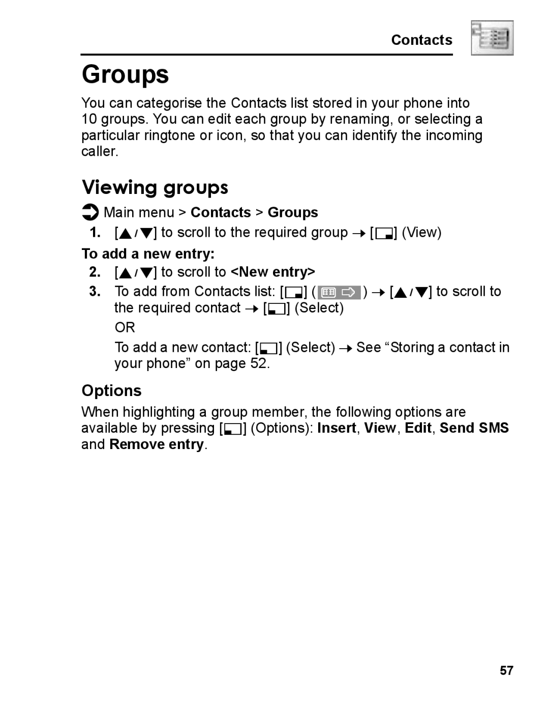 Panasonic A210 manual Groups, Viewing groups, To add a new entry 