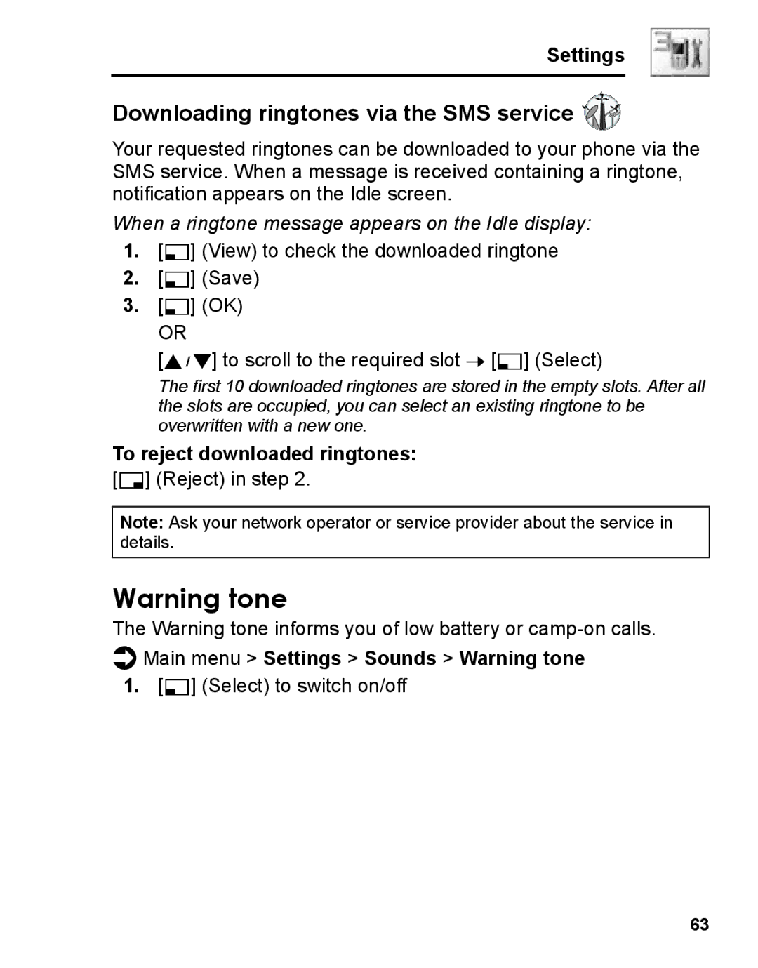 Panasonic A210 manual Downloading ringtones via the SMS service, When a ringtone message appears on the Idle display 