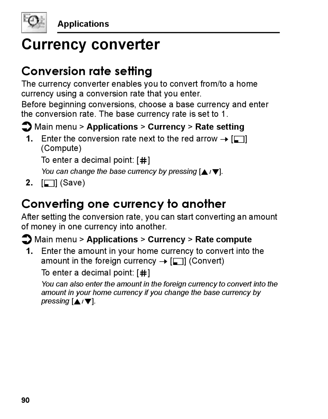 Panasonic A210 manual Currency converter, Conversion rate setting, Converting one currency to another 