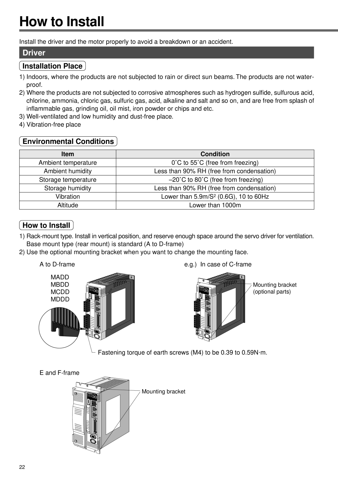 Panasonic A4P Series instruction manual How to Install, Installation Place, Environmental Conditions 