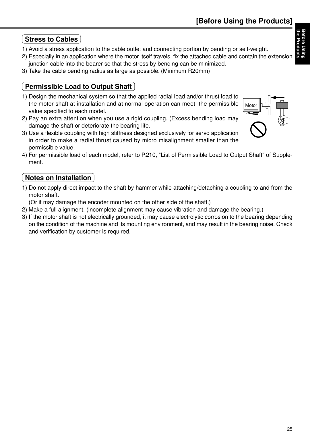 Panasonic A4P Series instruction manual Stress to Cables, Permissible Load to Output Shaft 