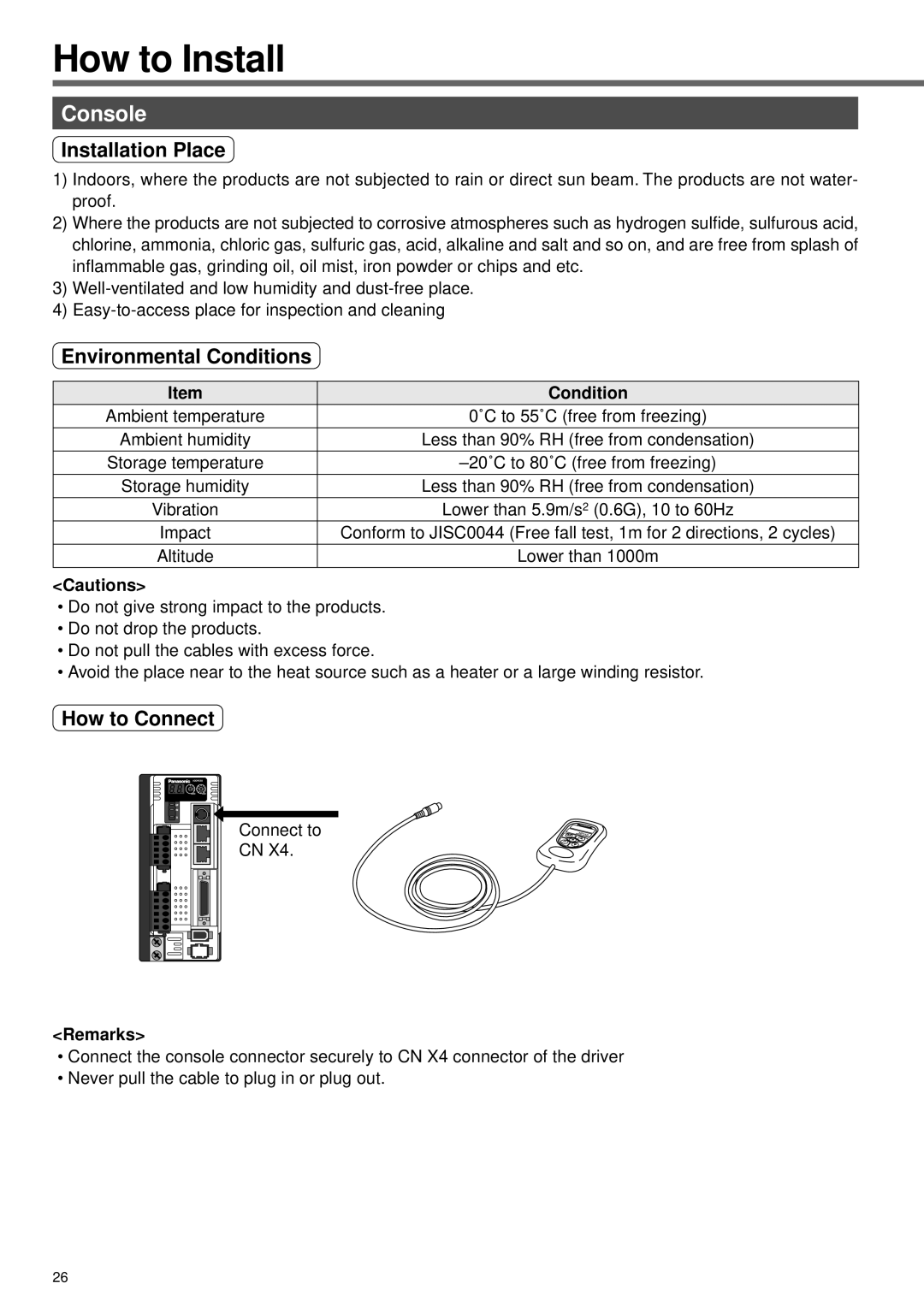 Panasonic A4P Series instruction manual How to Connect, Connect to CN, Remarks 