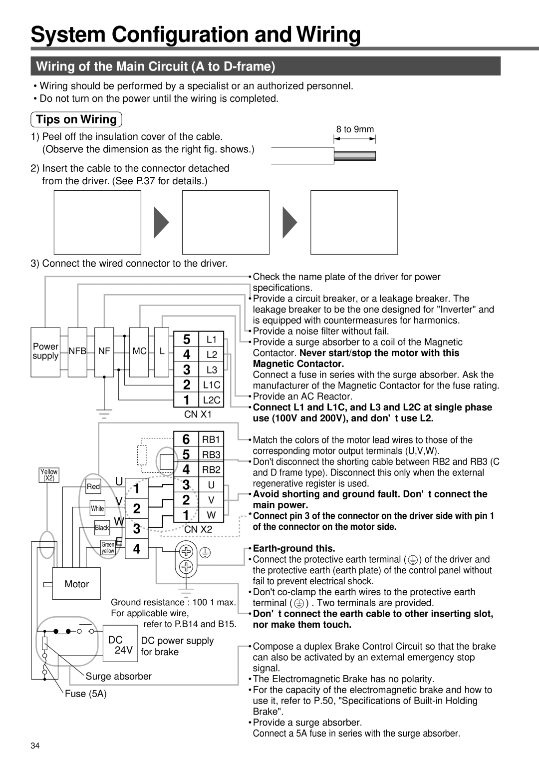 Panasonic A4P Series instruction manual Wiring of the Main Circuit a to D-frame, Tips on Wiring 