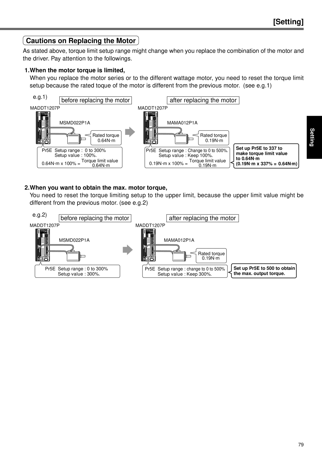 Panasonic A4P Series instruction manual When the motor torque is limited, When you want to obtain the max. motor torque 