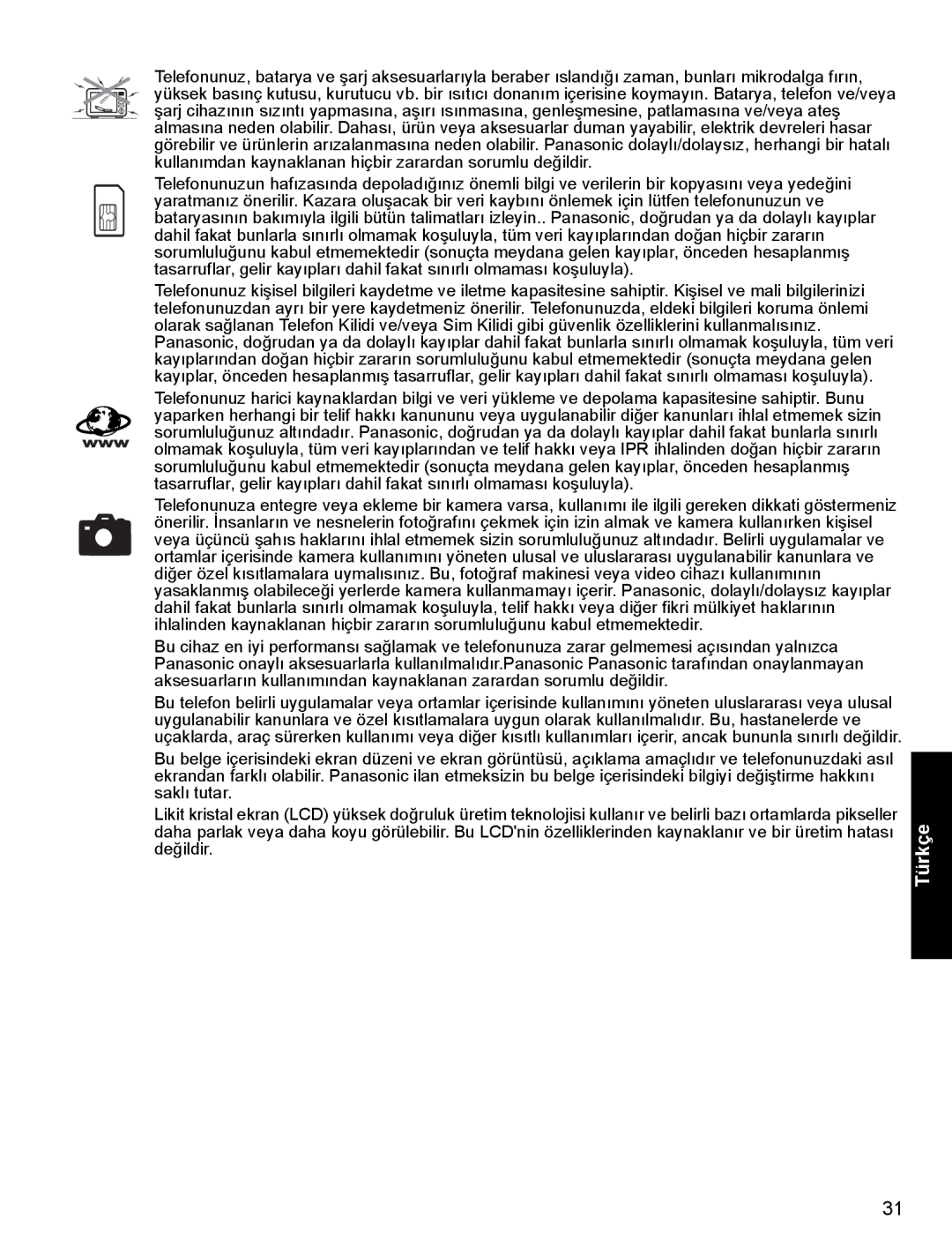 Panasonic A500 operating instructions Türkçe 