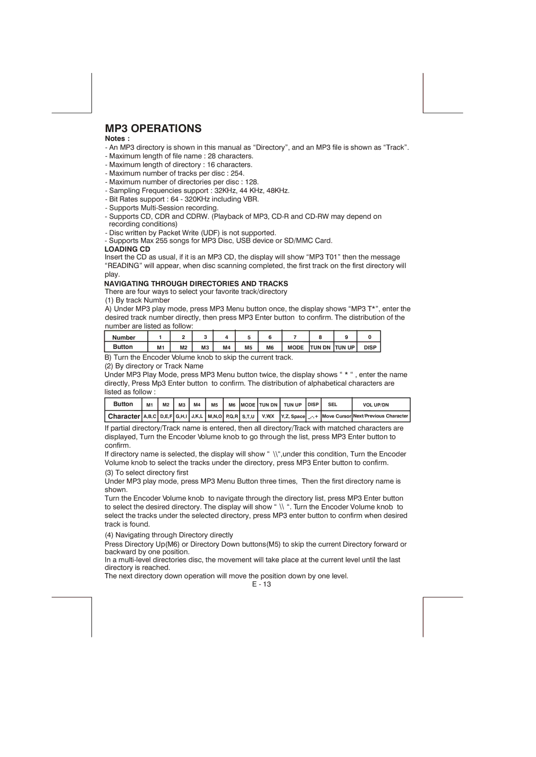 Panasonic A66HY instruction manual MP3 Operations, Loading CD, Navigating Through Directories and Tracks 