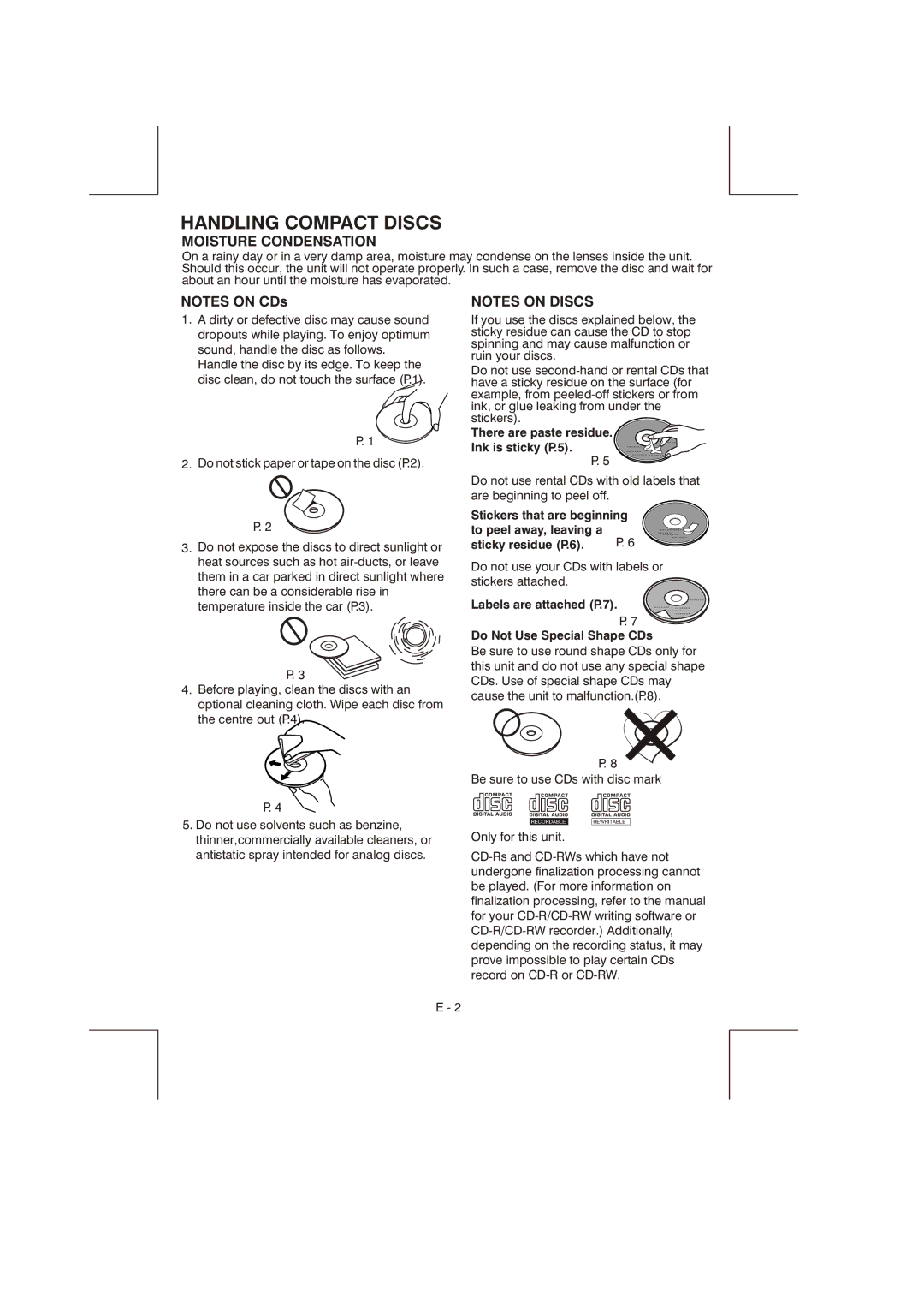 Panasonic A66HY instruction manual Handling Compact Discs, Moisture Condensation 