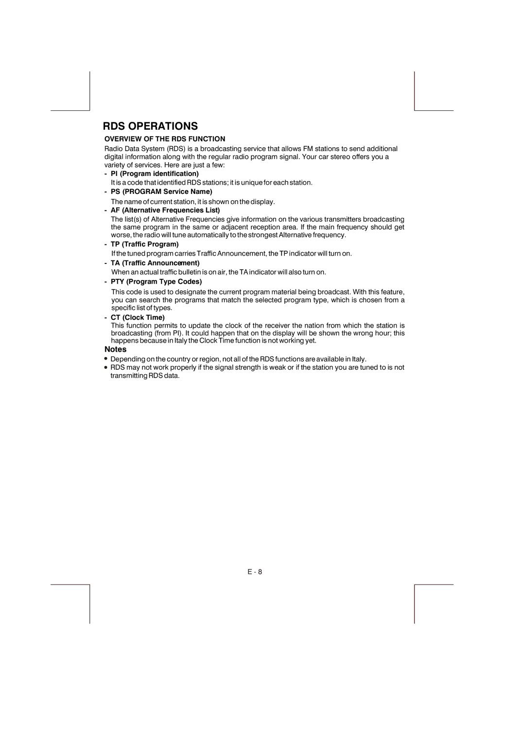 Panasonic A66HY instruction manual RDS Operations, Overview of the RDS Function 