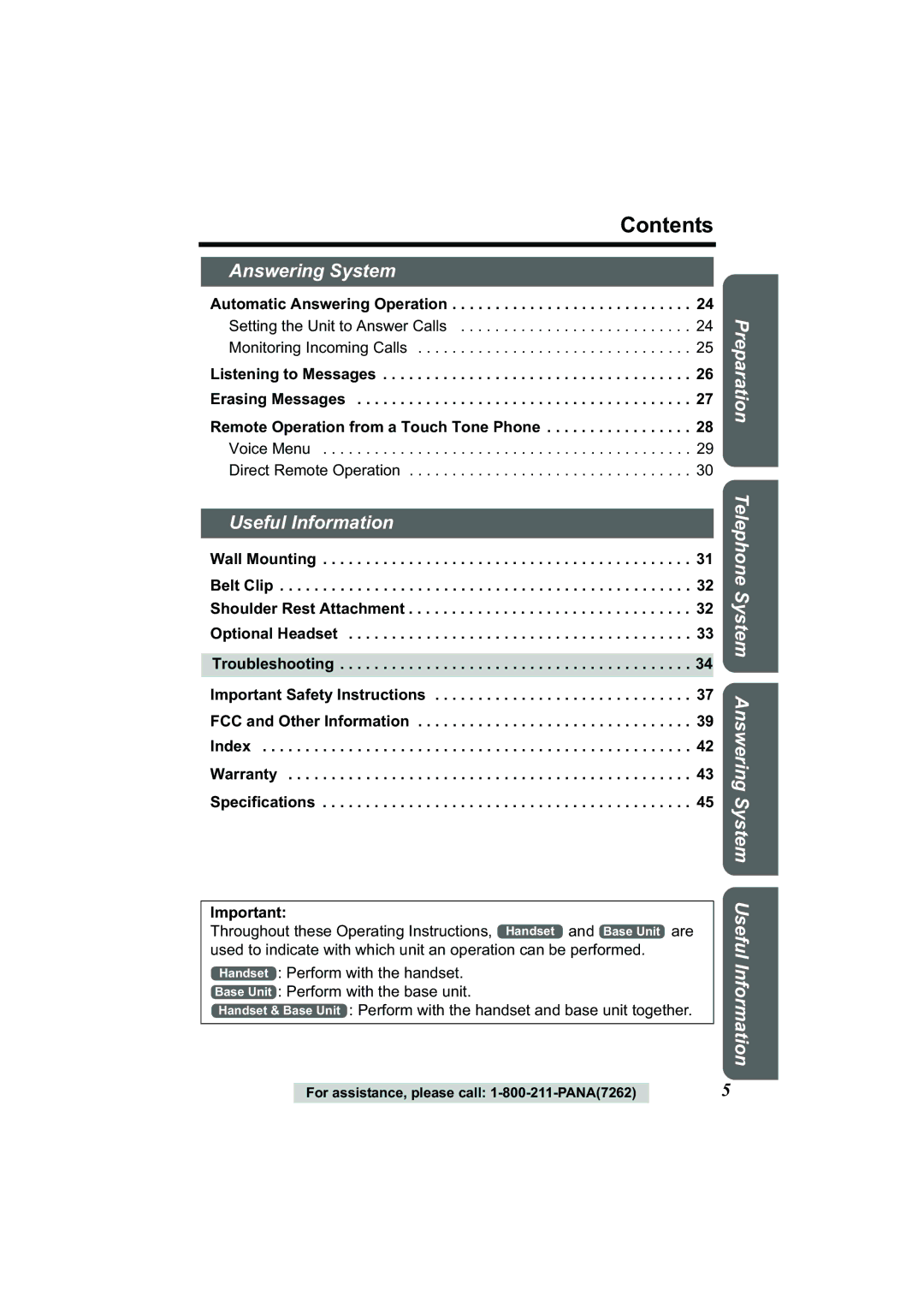 Panasonic Acr14CF.tmp manual Contents 