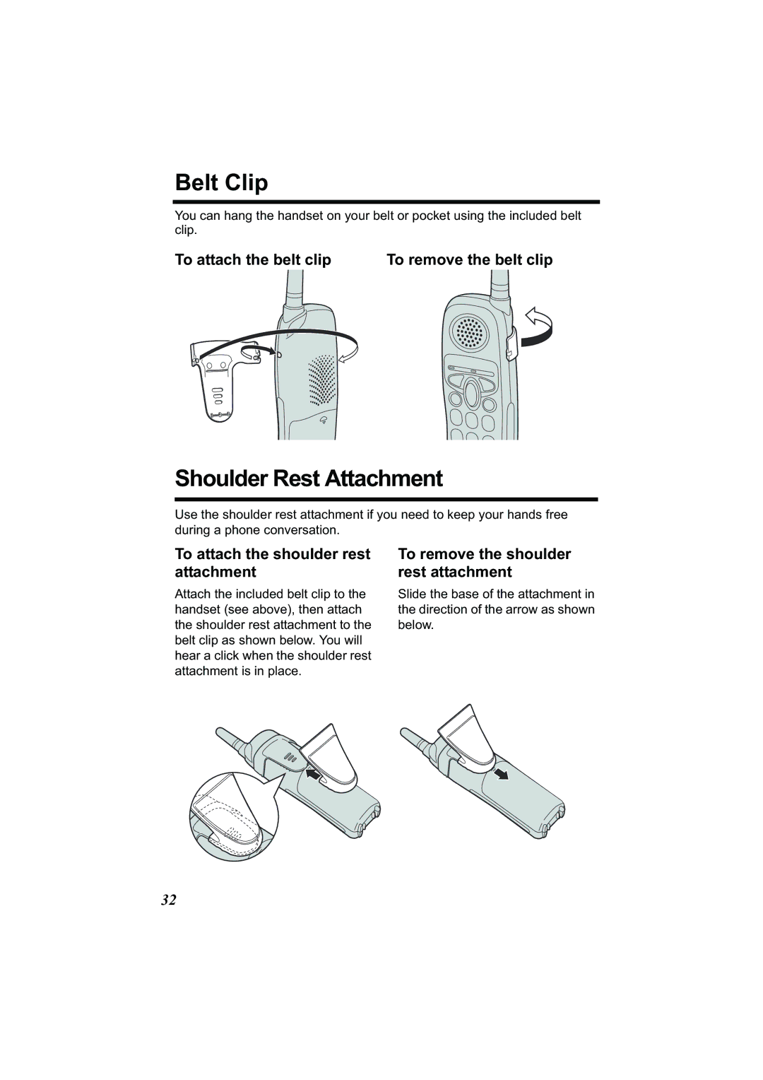 Panasonic Acr14CF.tmp manual Belt Clip, Shoulder Rest Attachment, To attach the belt clip To remove the belt clip 