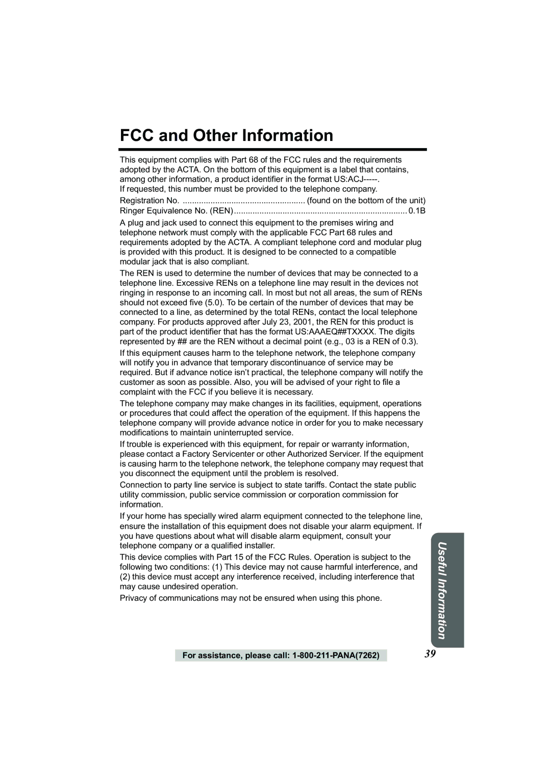 Panasonic Acr14CF.tmp manual FCC and Other Information 