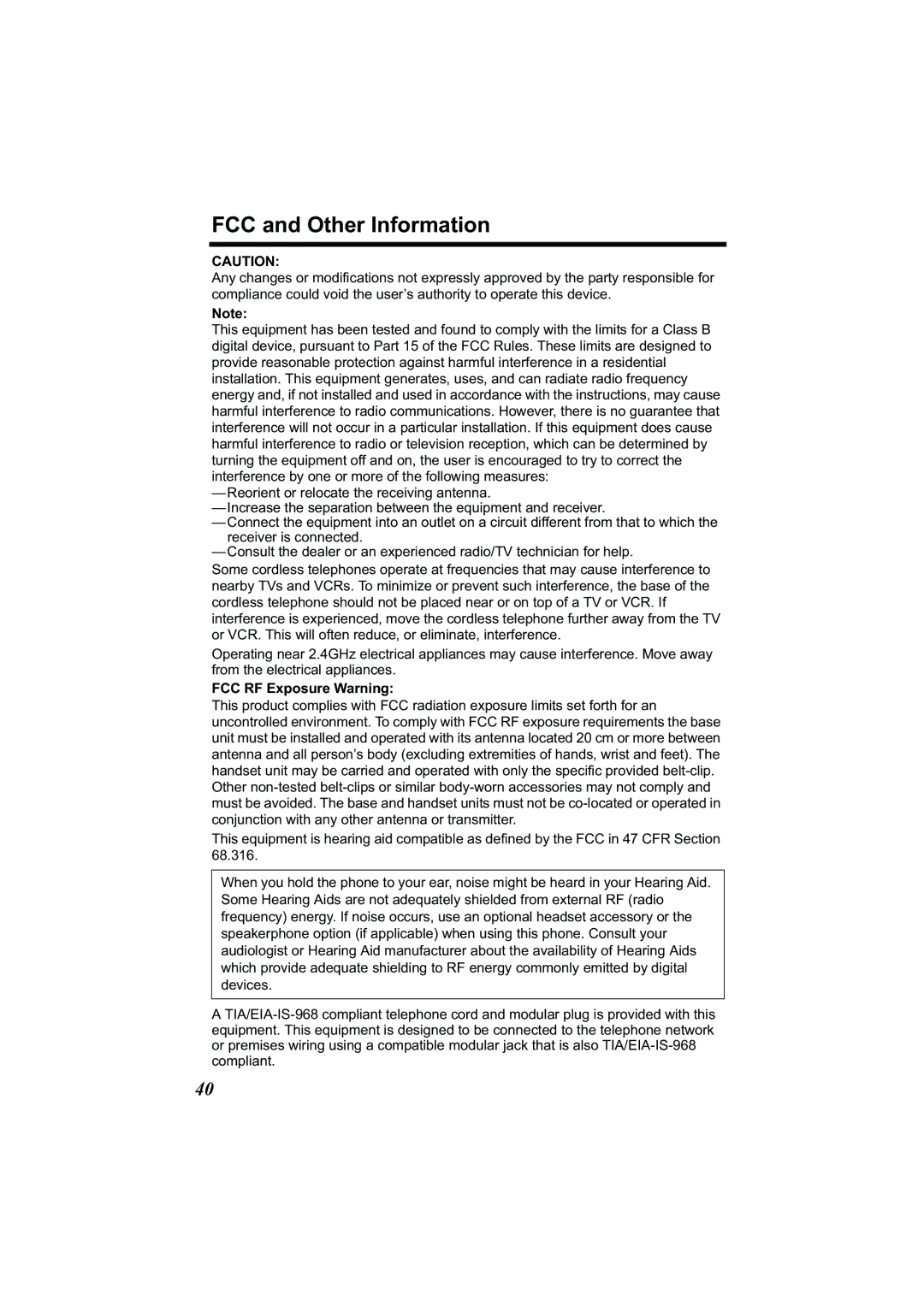 Panasonic Acr14CF.tmp manual FCC and Other Information, FCC RF Exposure Warning 