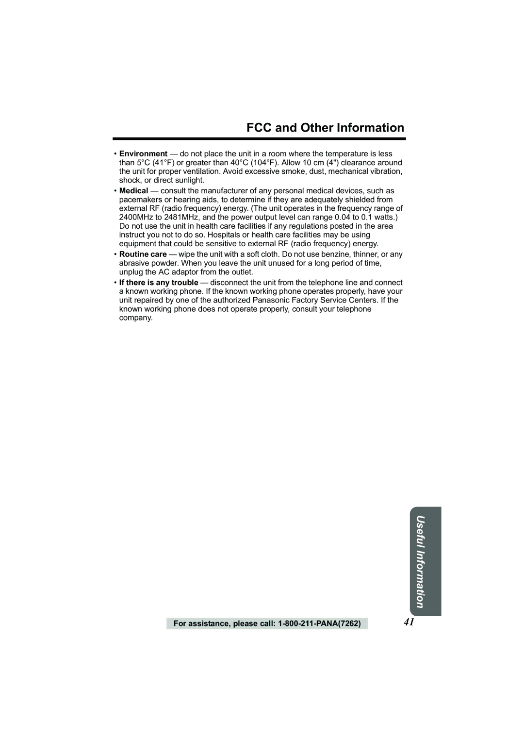 Panasonic Acr14CF.tmp manual FCC and Other Information 