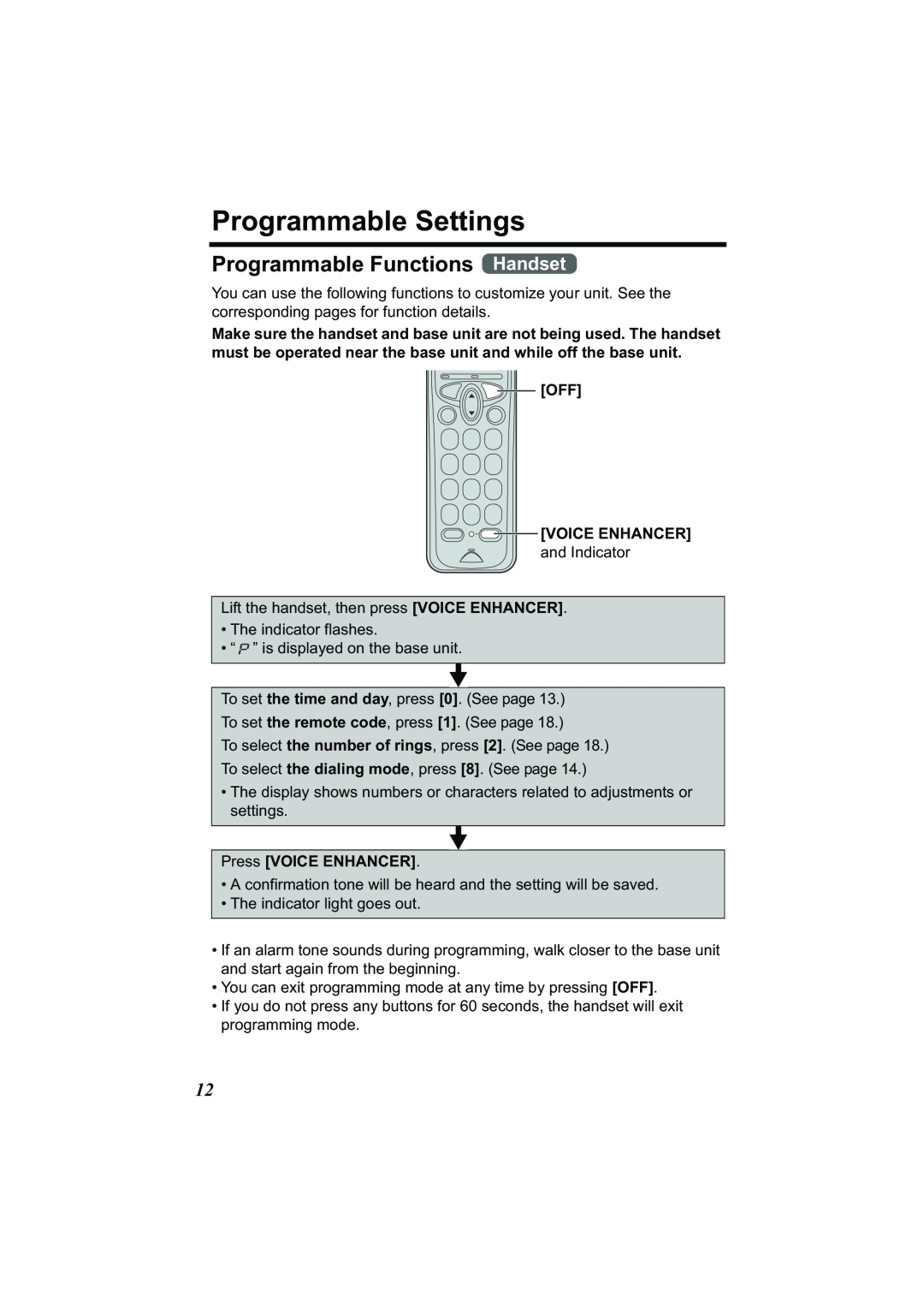 Panasonic Acr14CF.tmp manual Programmable Settings, Programmable Functions Handset 