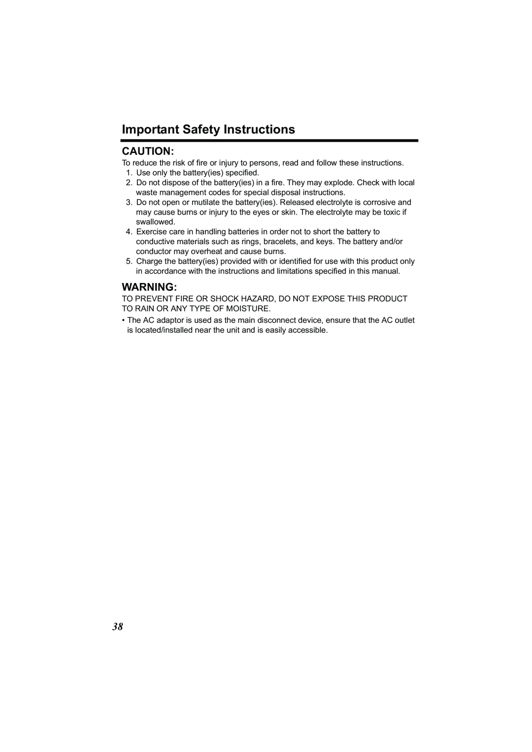 Panasonic Acr14CF.tmp manual Important Safety Instructions 