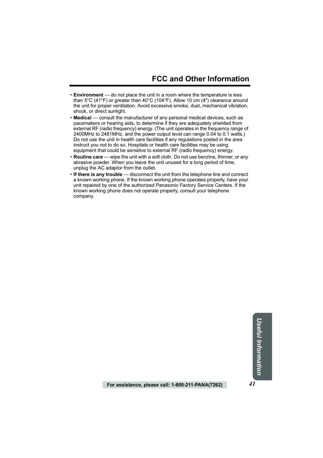 Panasonic Acr14CF.tmp manual FCC and Other Information, Useful Information 