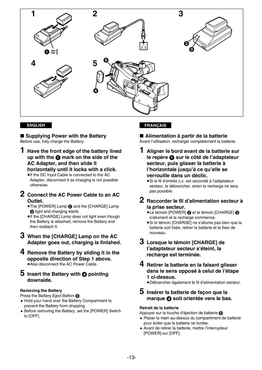 Panasonic AG- DVC 15P » Alimentation à partir de la batterie, Raccorder le fil d’alimentation secteur à La prise secteur 