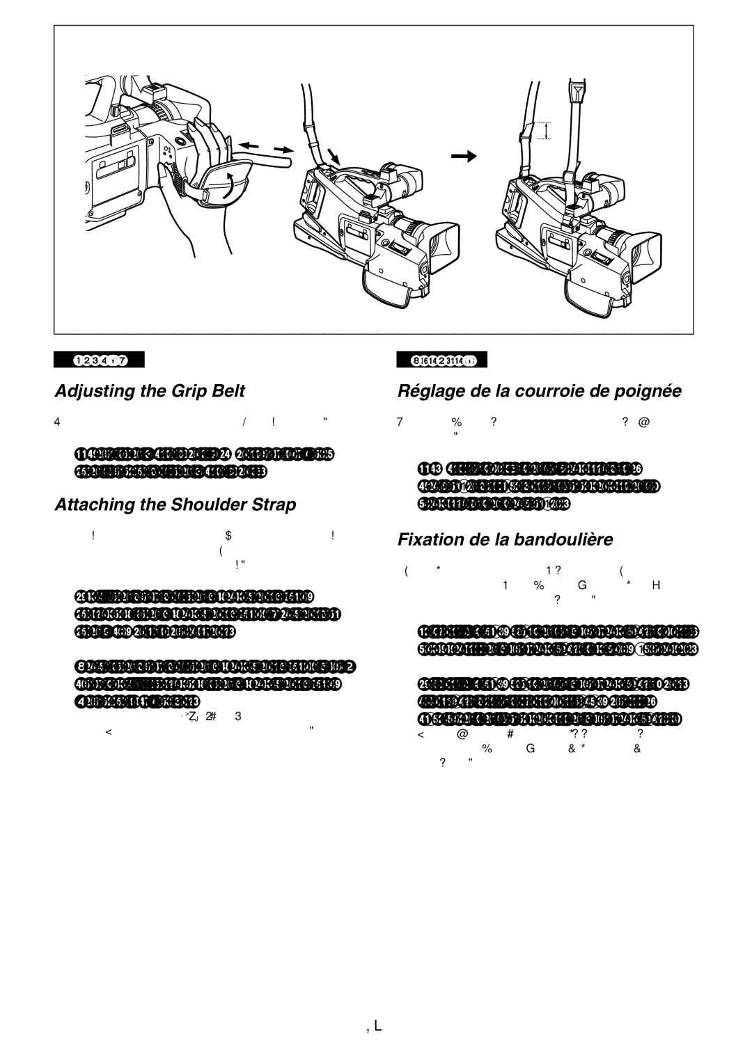 Panasonic AG- DVC 15P manual Adjusting the Grip Belt, Attaching the Shoulder Strap, Réglage de la courroie de poignée 