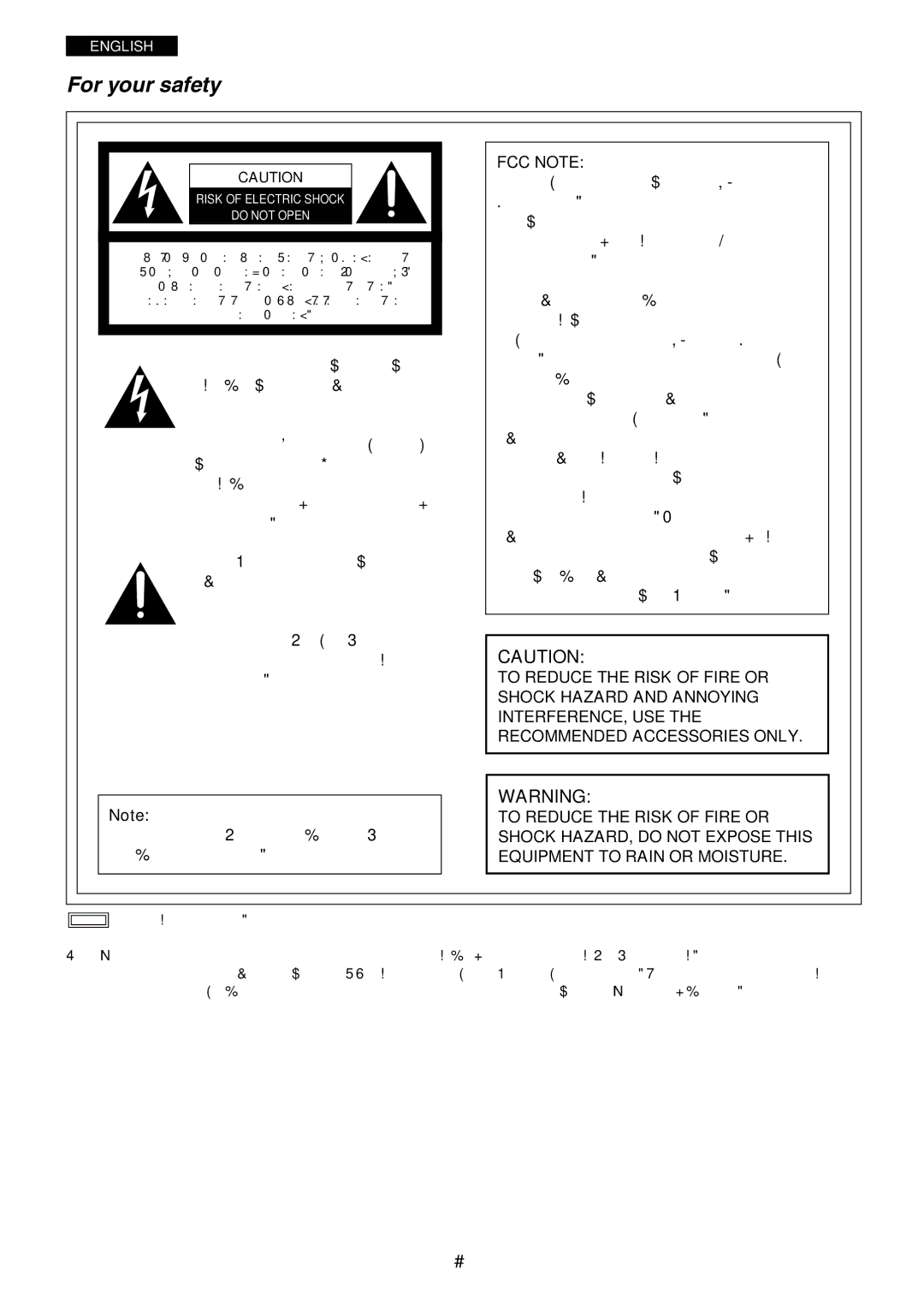 Panasonic AG- DVC 15P manual For your safety, FCC Note 