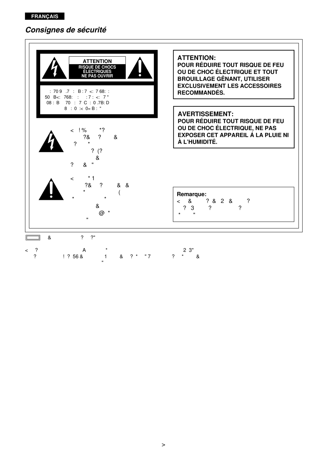 Panasonic AG- DVC 15P manual Consignes de sécurité, Remarque 