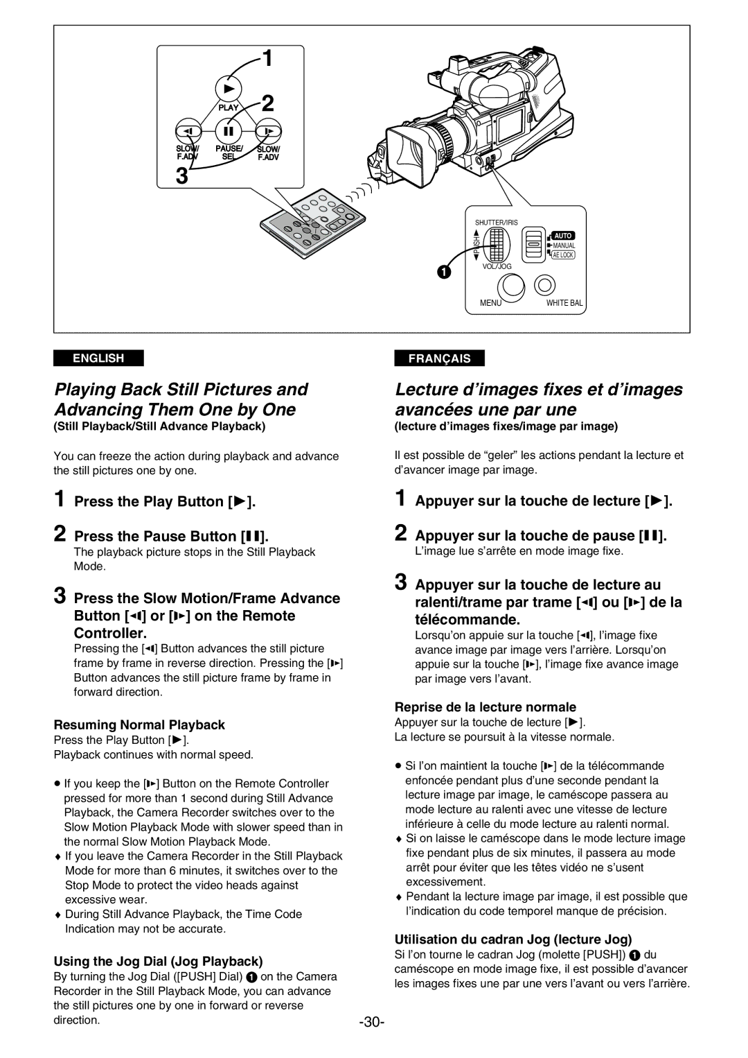 Panasonic AG- DVC 15P manual Playing Back Still Pictures and Advancing Them One by One, Using the Jog Dial Jog Playback 