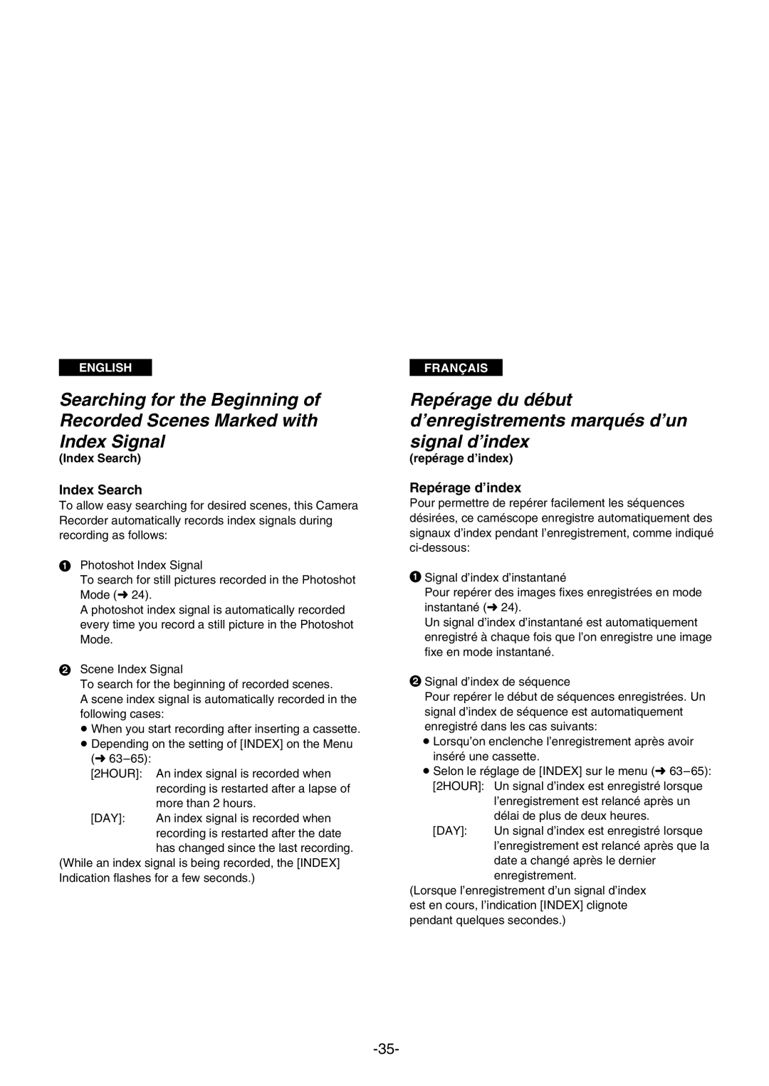 Panasonic AG- DVC 15P manual Index Search, Repérage d’index 