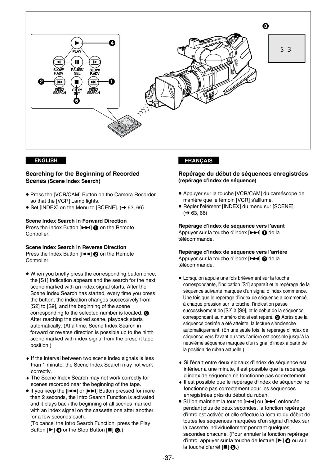 Panasonic AG- DVC 15P manual Searching for the Beginning of Recorded, Repérage du début de séquences enregistrées 