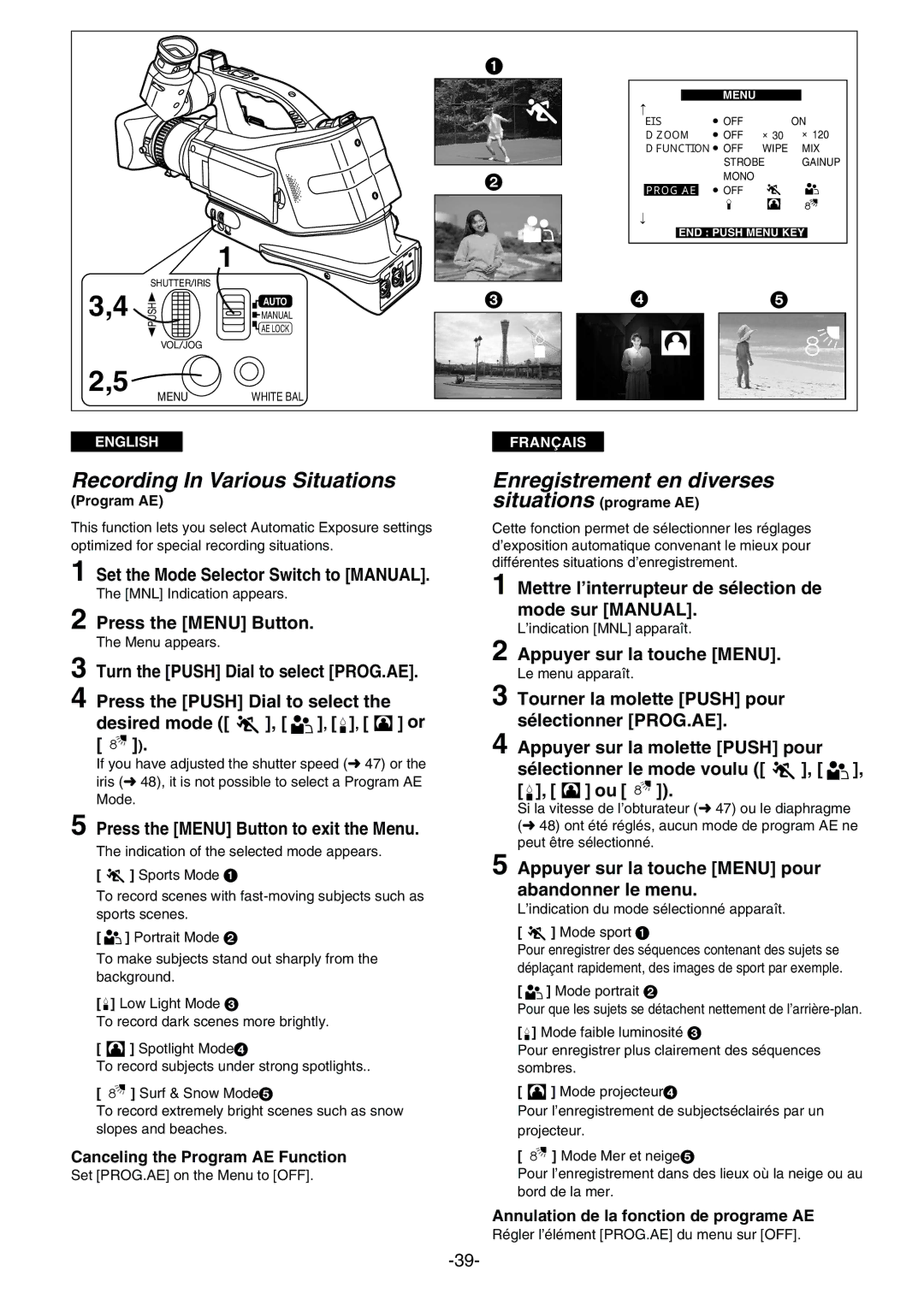 Panasonic AG- DVC 15P Recording In Various Situations, Enregistrement en diverses, Set the Mode Selector Switch to Manual 