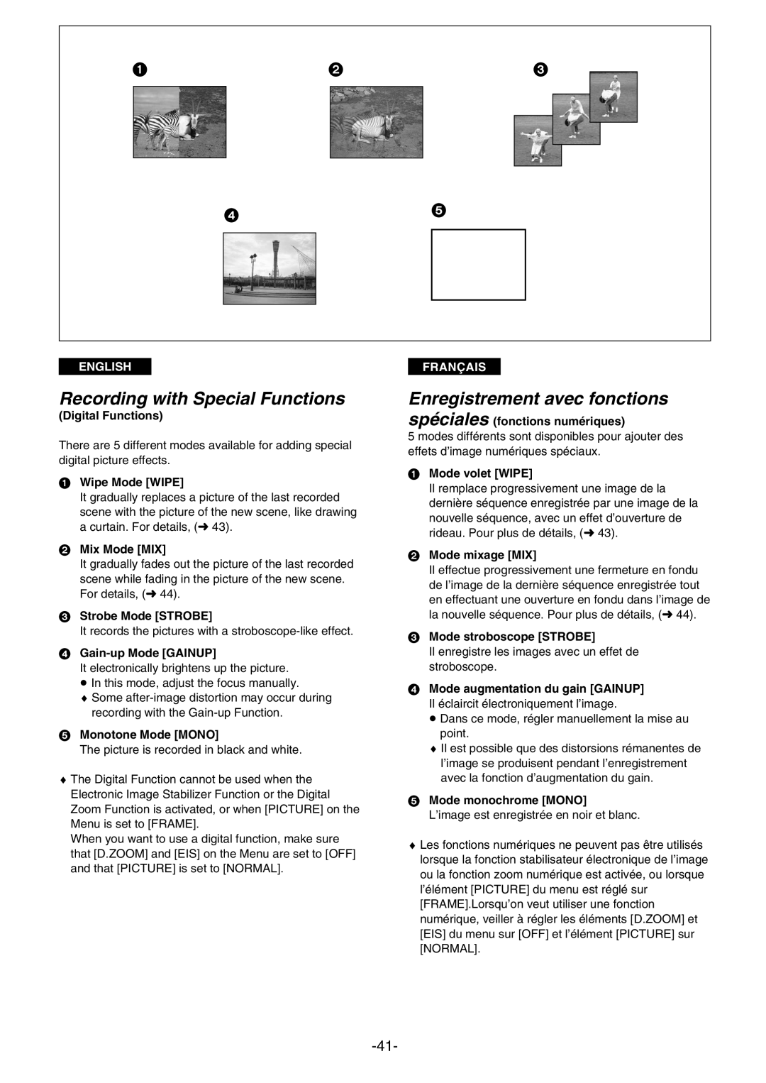 Panasonic AG- DVC 15P manual Recording with Special Functions, Enregistrement avec fonctions 