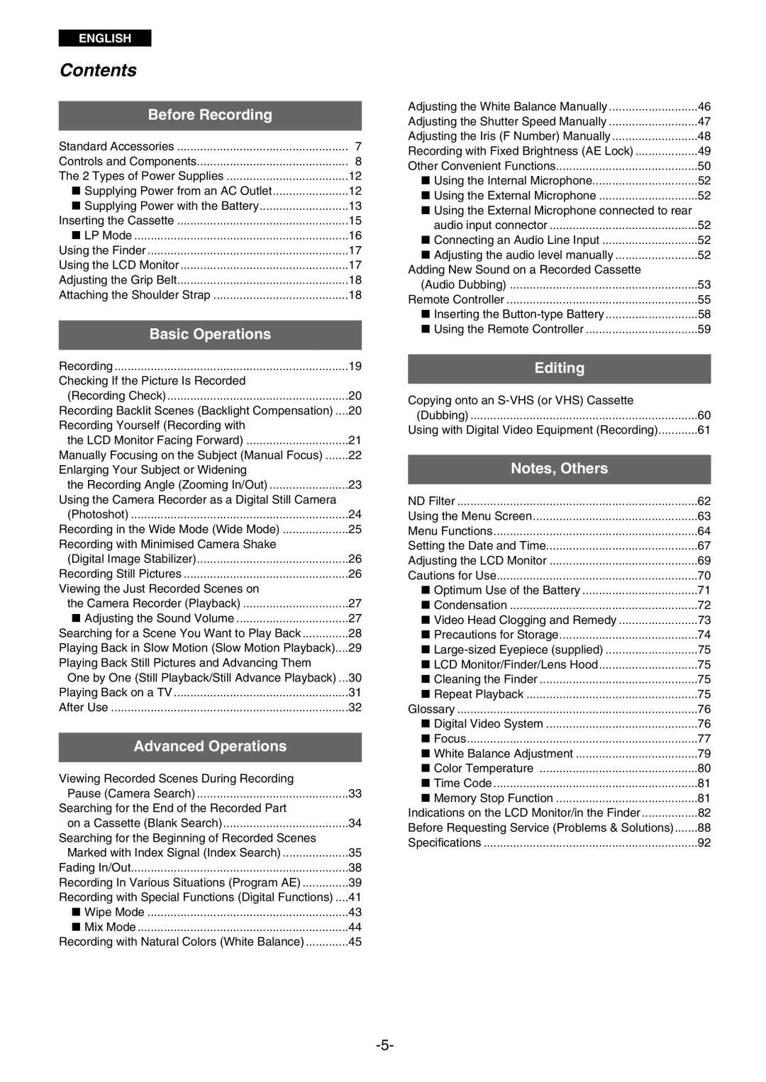 Panasonic AG- DVC 15P manual Contents 