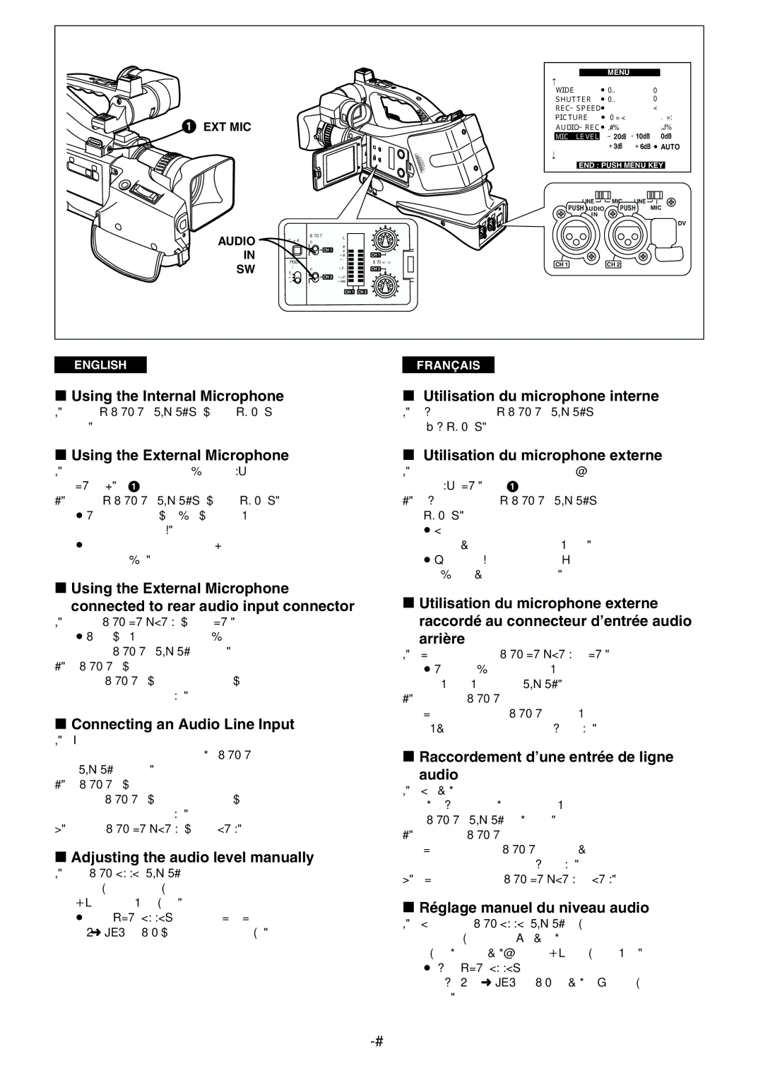 Panasonic AG- DVC 15P » Using the External Microphone, » Connecting an Audio Line Input, » Réglage manuel du niveau audio 