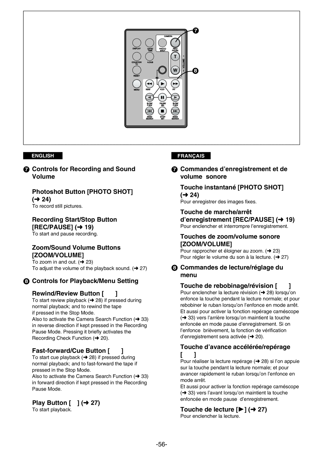 Panasonic AG- DVC 15P Recording Start/Stop Button REC/PAUSE m19, Zoom/Sound Volume Buttons ZOOM/VOLUME, Play Button E m27 