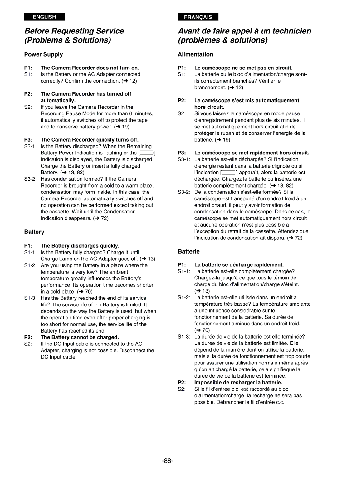 Panasonic AG- DVC 15P manual Before Requesting Service Problems & Solutions 