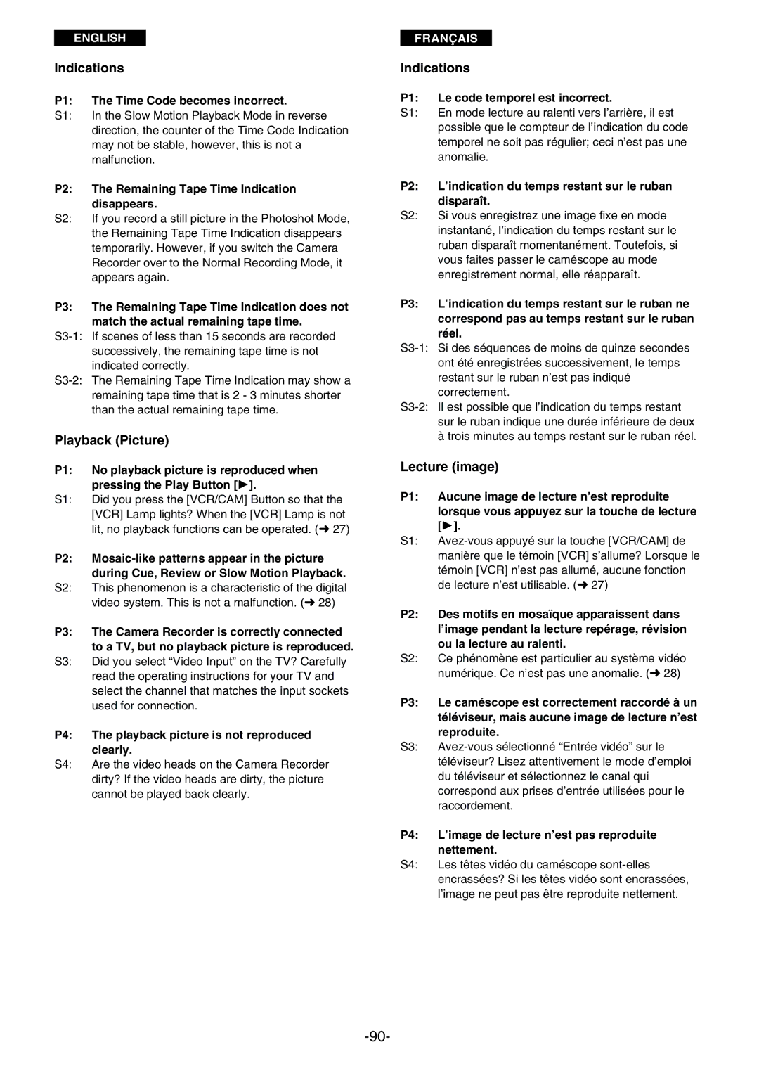 Panasonic AG- DVC 15P manual Indications, Playback Picture, Lecture image 