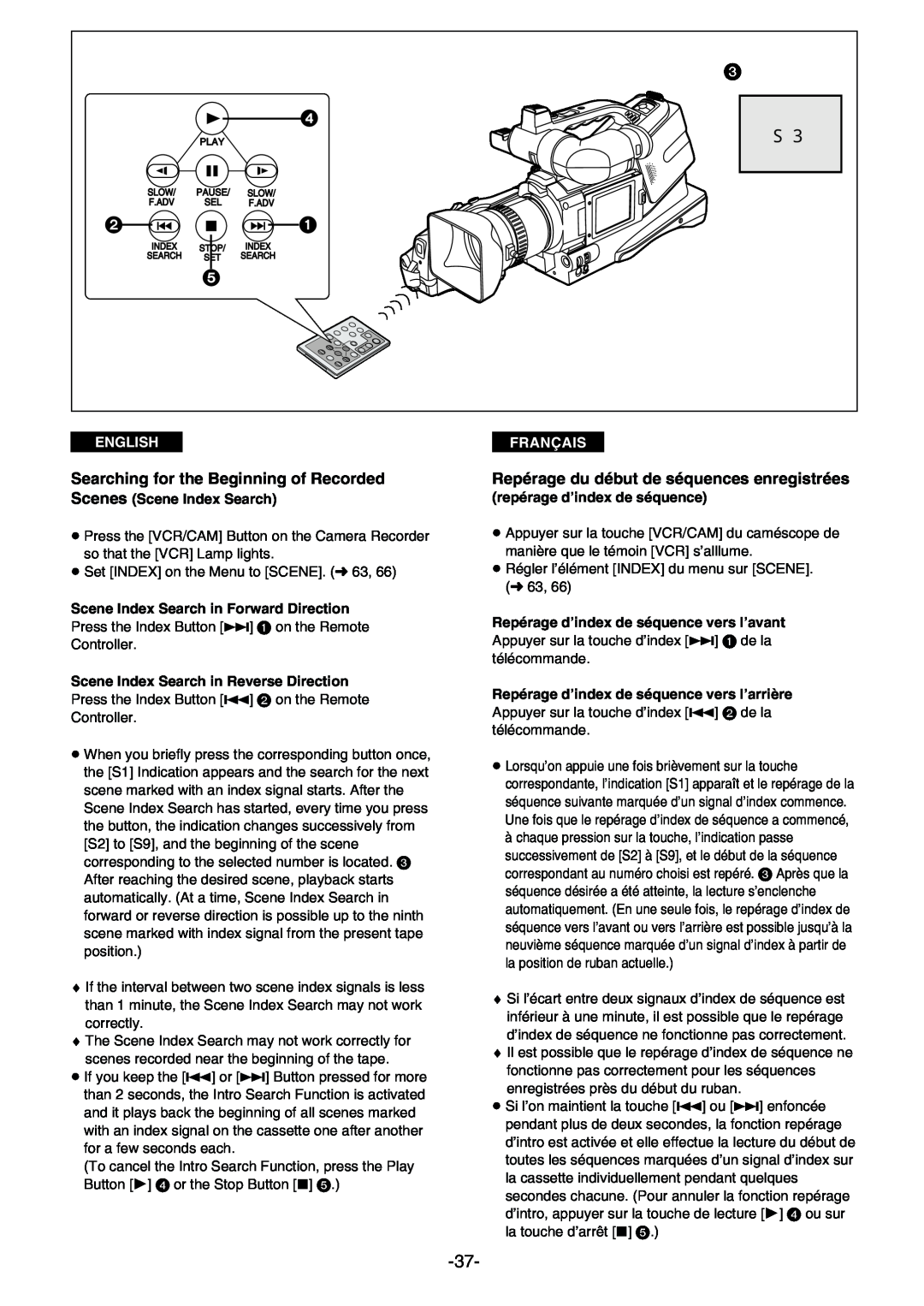 Panasonic AG- DVC 15P manual Searching for the Beginning of Recorded, Repérage du début de séquences enregistrées, English 