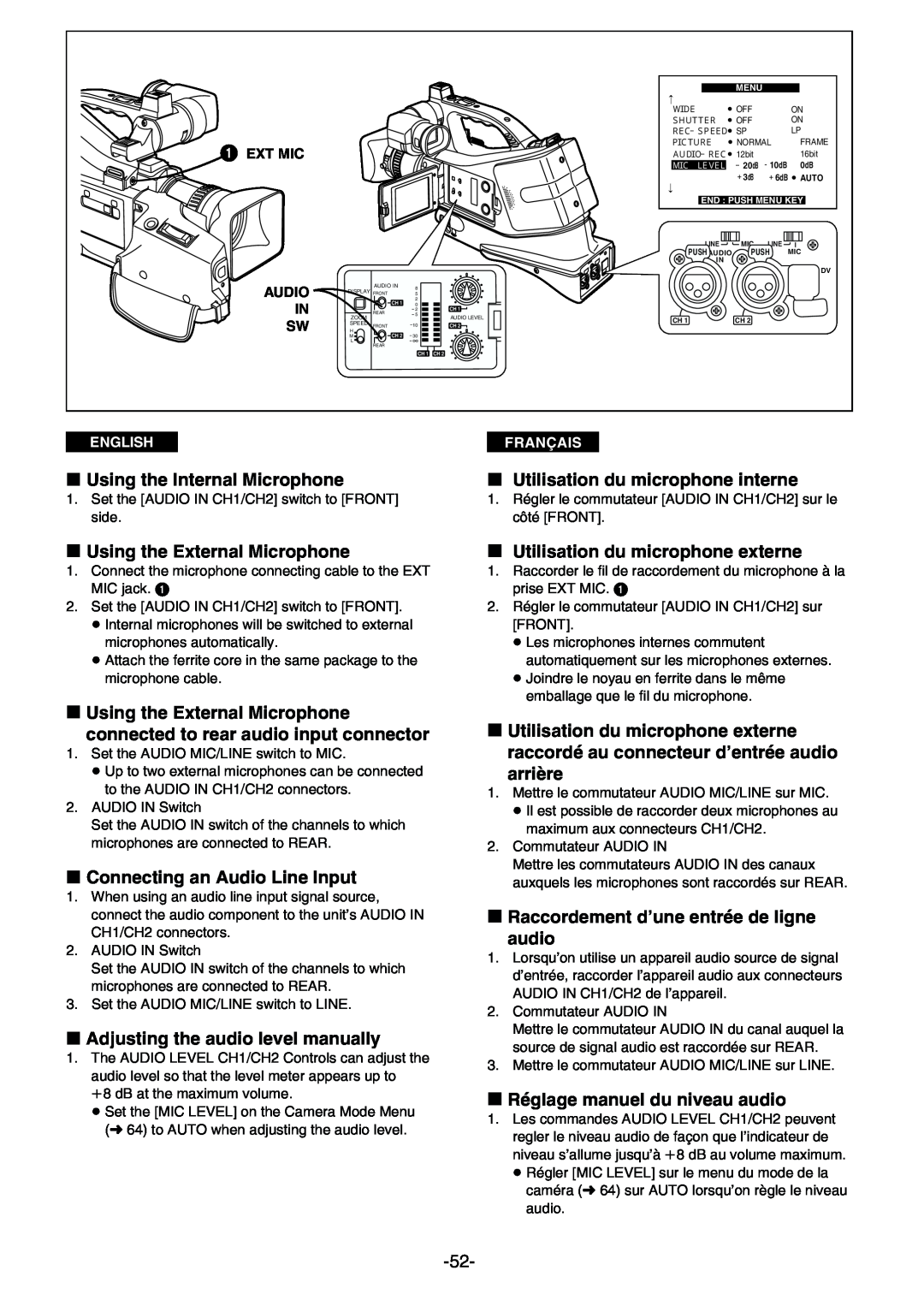 Panasonic AG- DVC 15P manual » Using the Internal Microphone, » Utilisation du microphone interne, arrière 