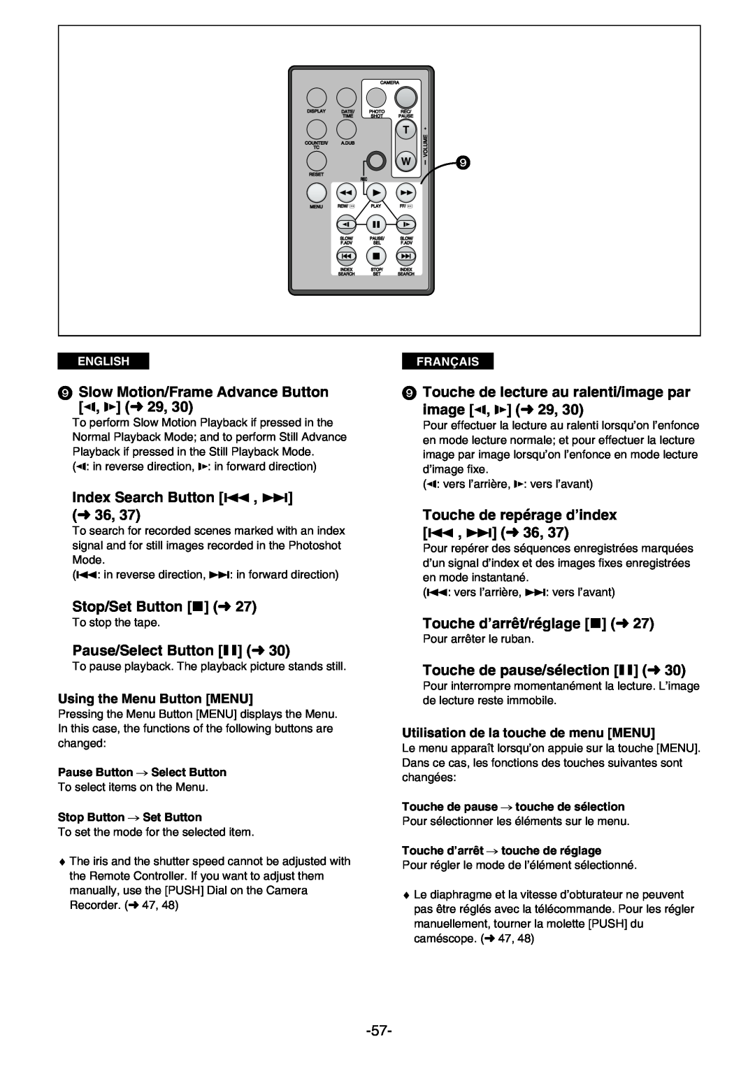 Panasonic AG- DVC 15P Slow Motion/Frame Advance Button E, O m29, Touche de lecture au ralenti/image par image E, O m29 