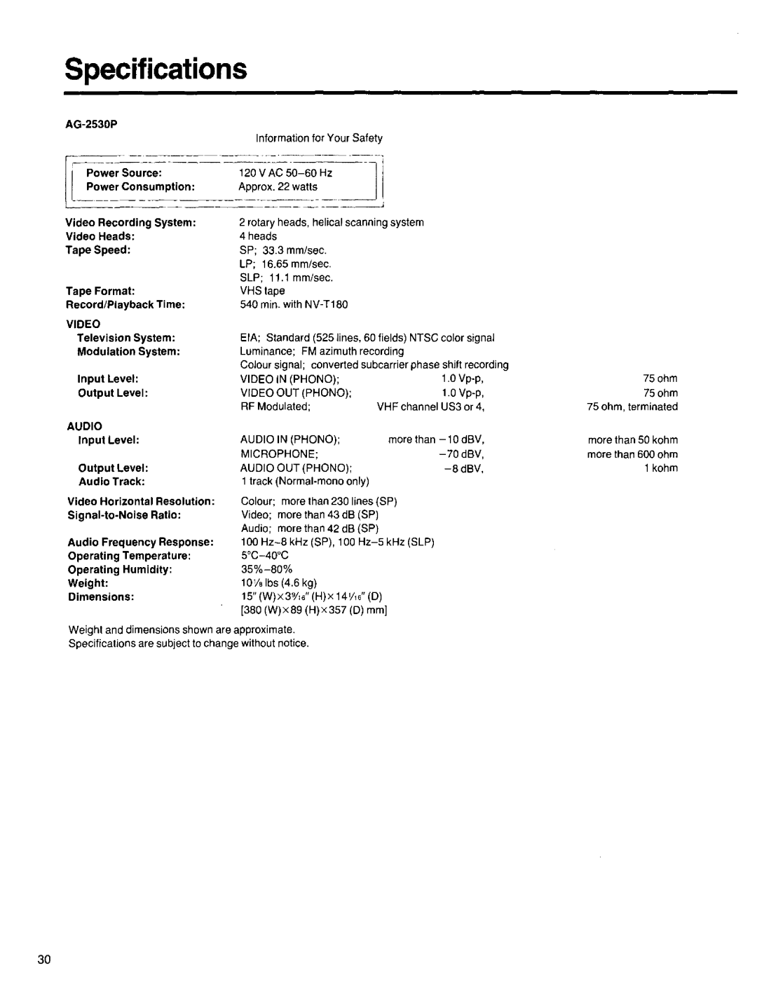 Panasonic AG-2530P manual 