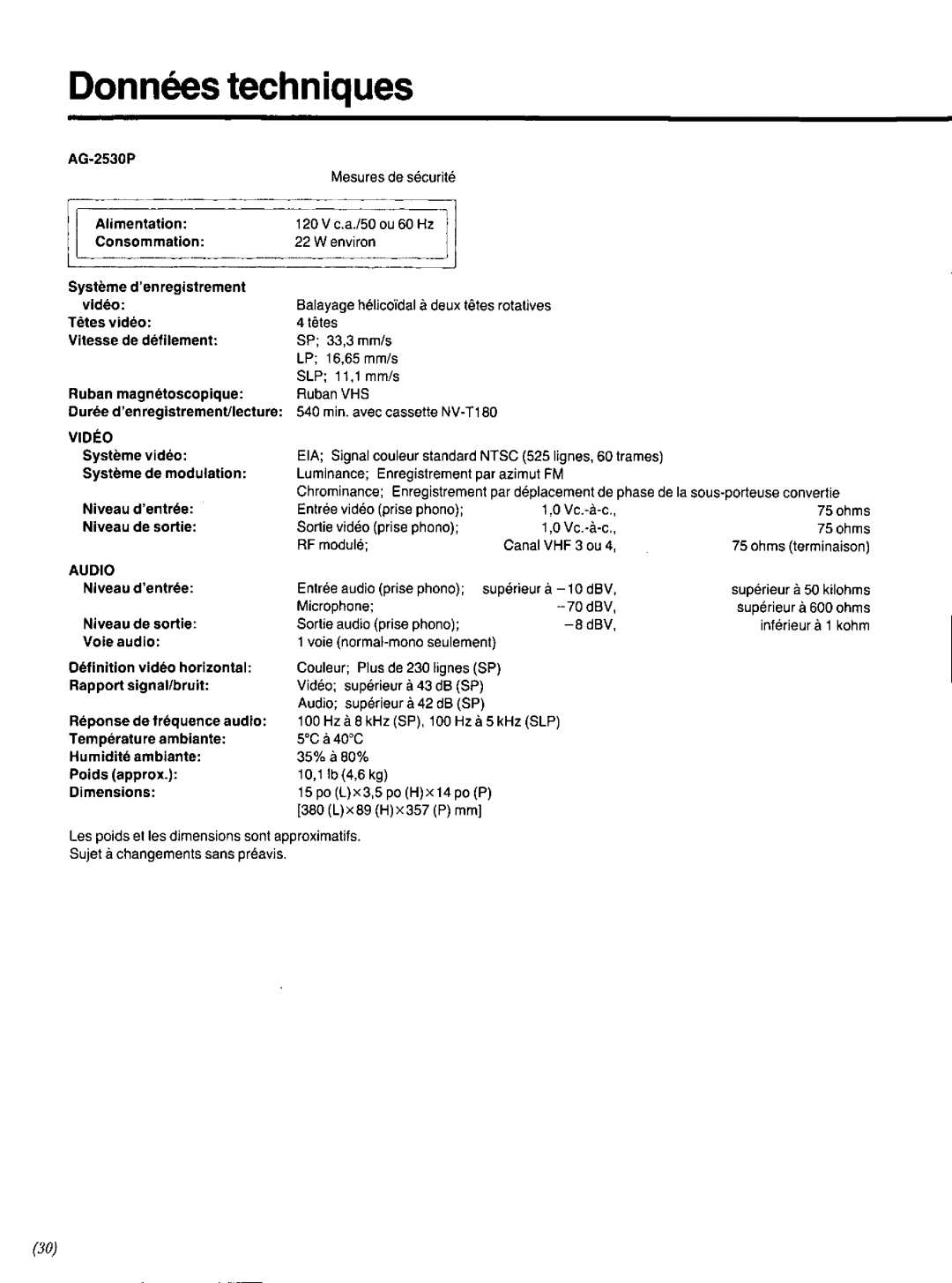 Panasonic AG-2530P manual 