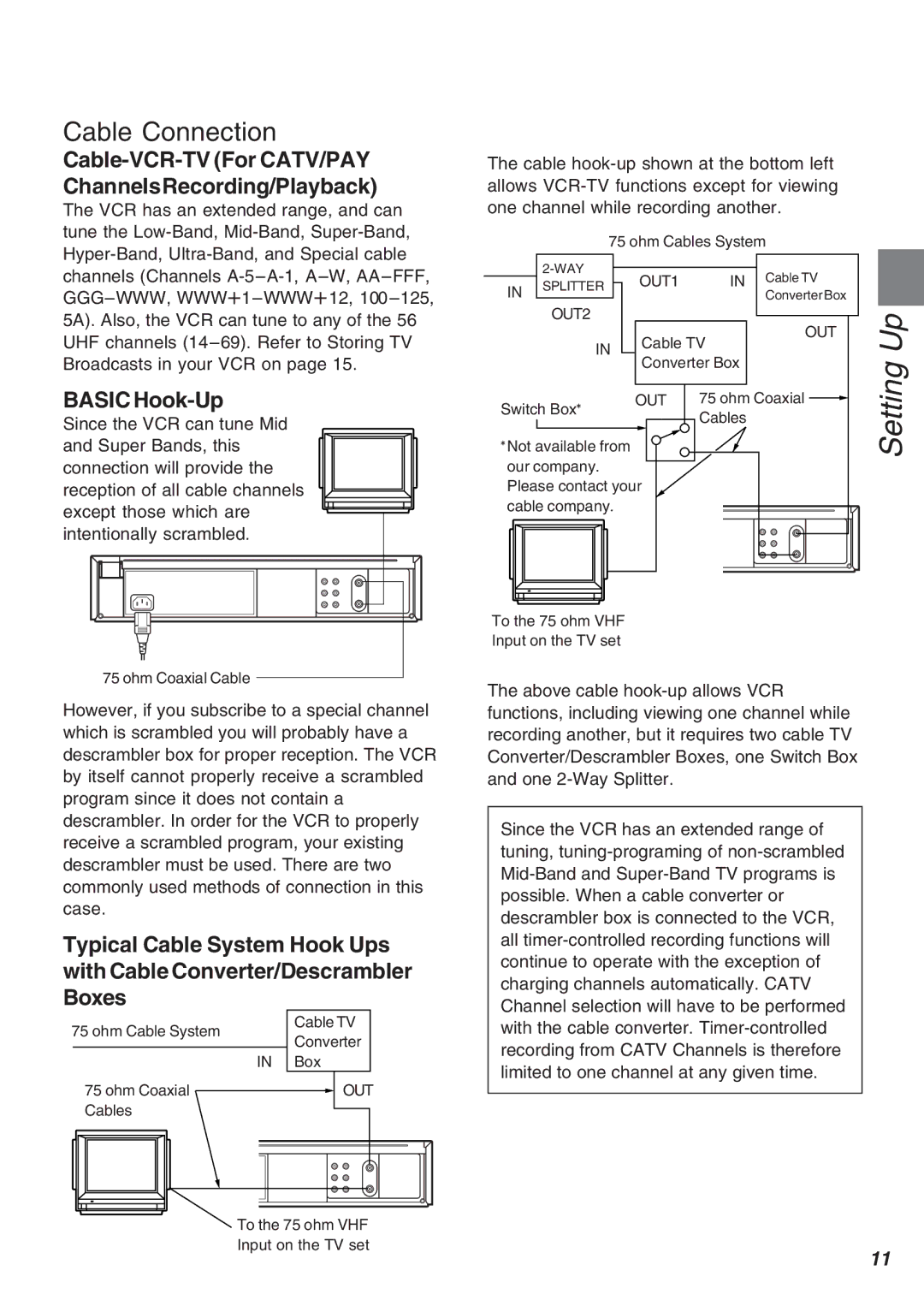 Panasonic AG-2570 operating instructions Cable Connection, With the cable converter. Timer-controlled 