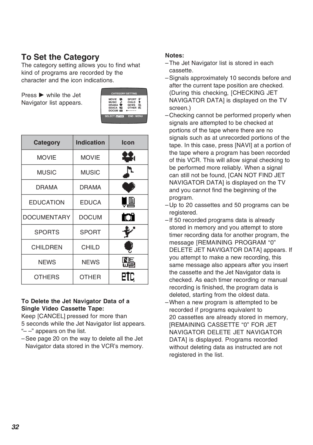 Panasonic AG-2570 operating instructions To Set the Category, Category Indication Icon 