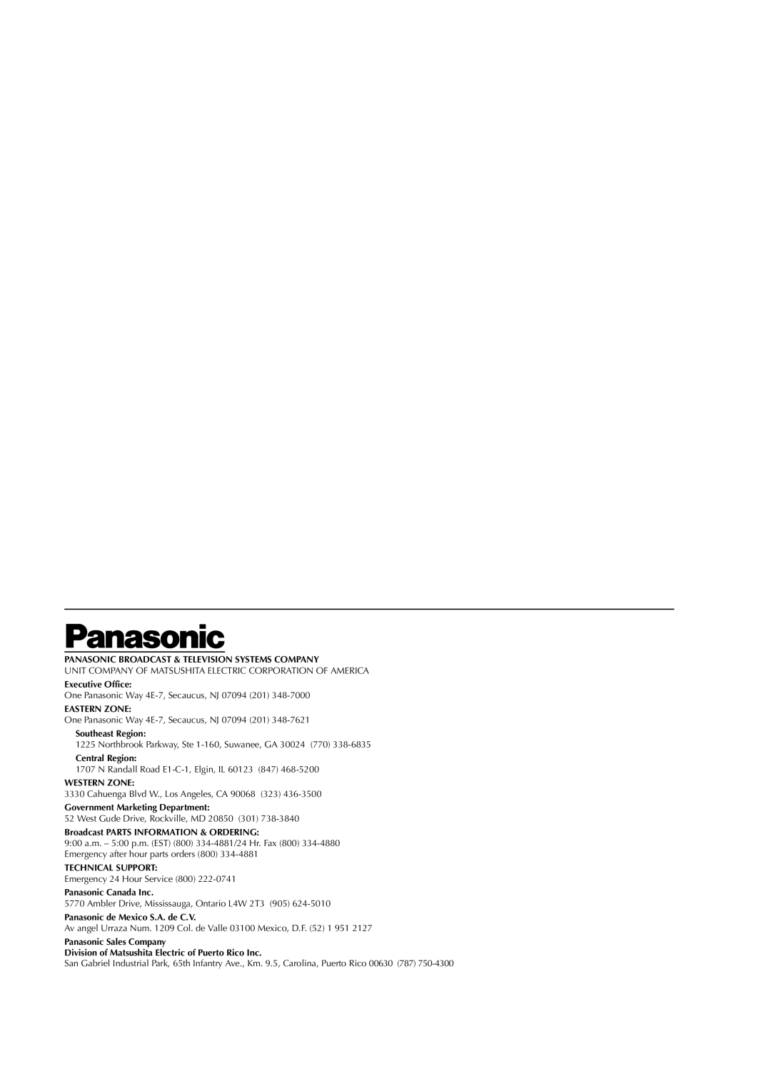 Panasonic AG-2580P manual Panasonic Broadcast & Television Systems Company 