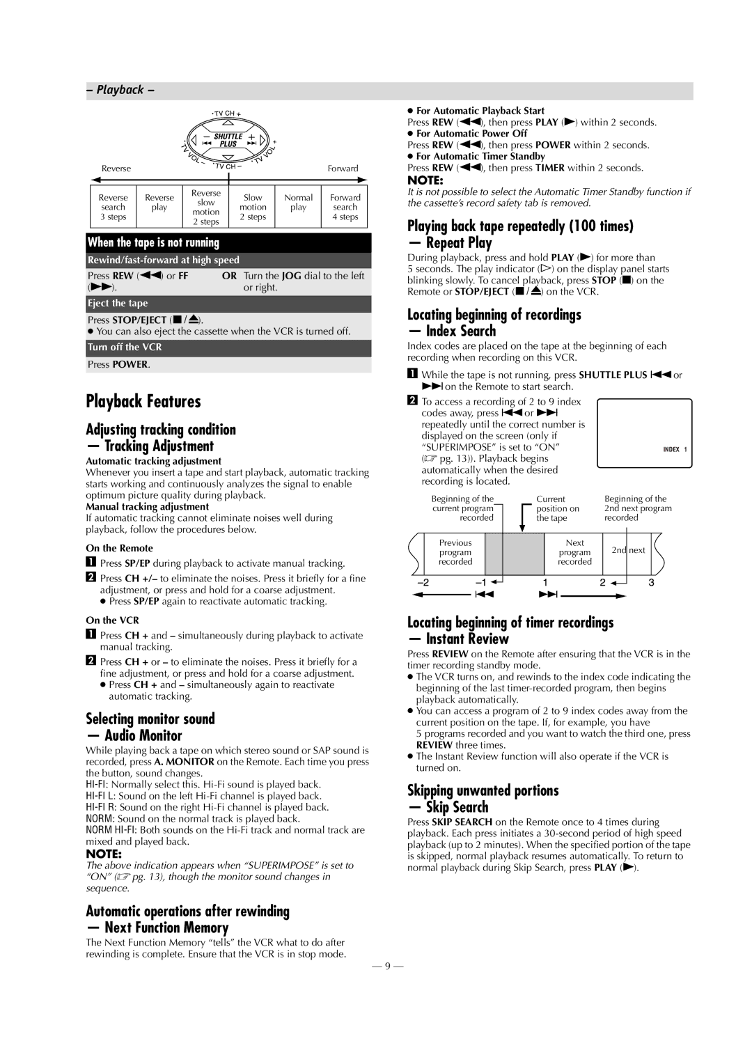 Panasonic AG-2580P manual Playback Features 